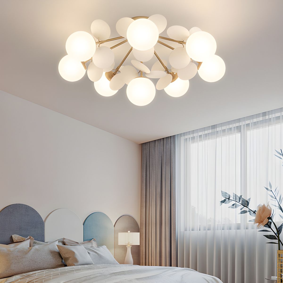 Modern flush mount ceiling light with acrylic discs close detail view 32
