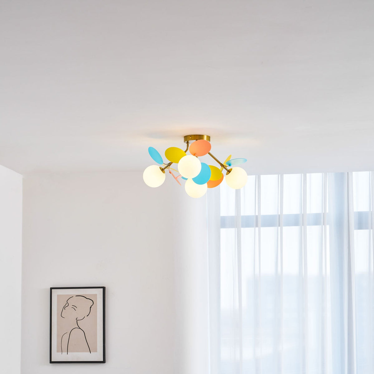 Modern flush mount ceiling light with acrylic discs close detail view 50
