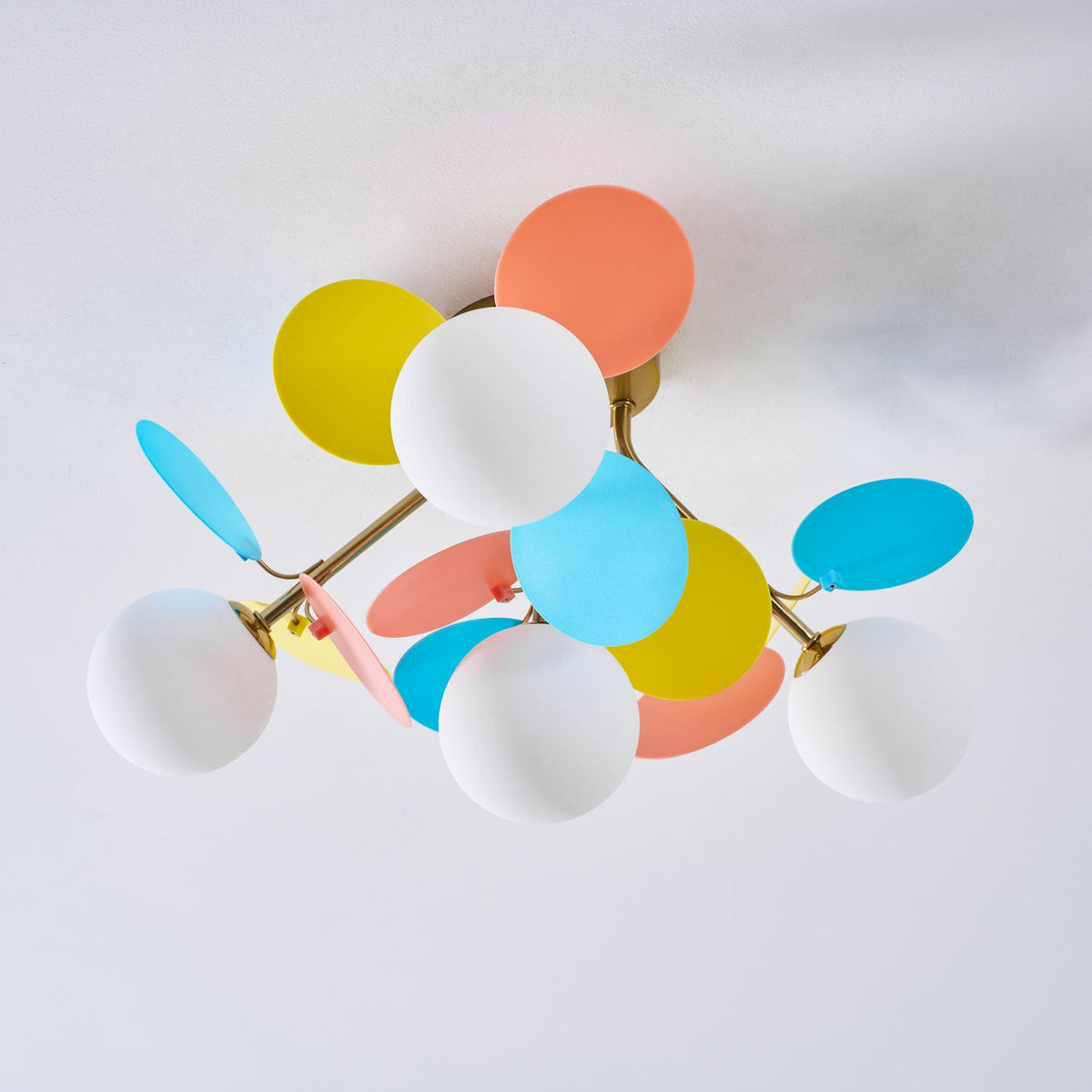 Modern flush mount ceiling light with acrylic discs close detail view 56
