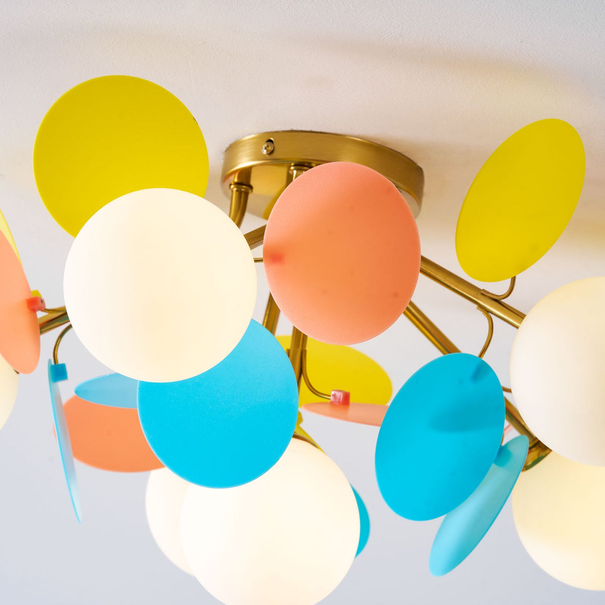 Modern flush mount ceiling light with acrylic discs close detail view 62