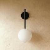 Modern frosted glass globe wall sconce close detail view 2