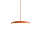 Dark blue disc pendant light shown from a raised side angle