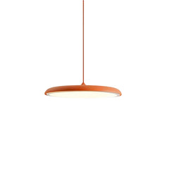 Dark blue disc pendant light shown from a raised side angle