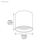 Line drawing of ceiling spotlight, 3.3 inch height by 3.1 inch diameter