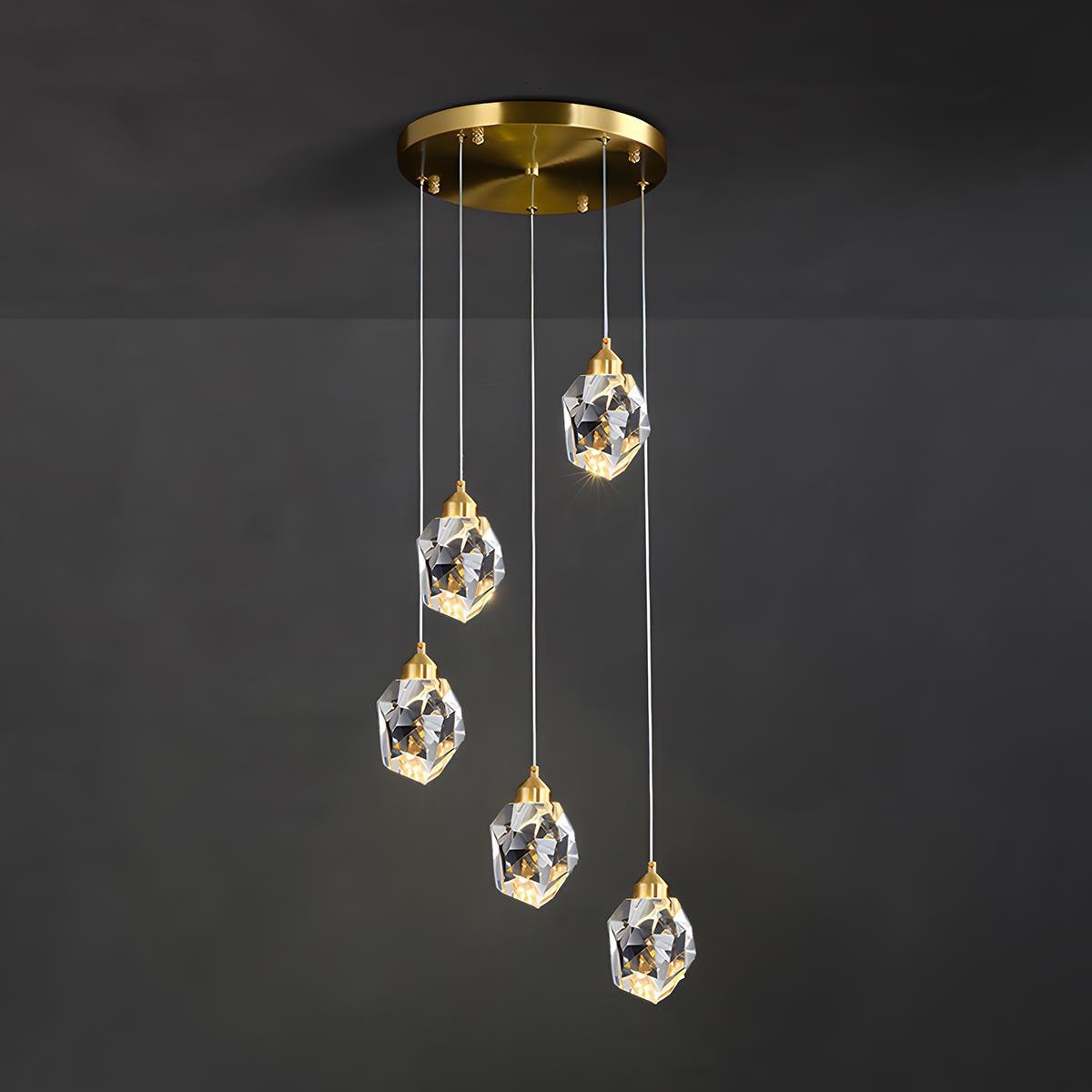 Faceted crystal pendant light detail view 13 showing finish and construction
