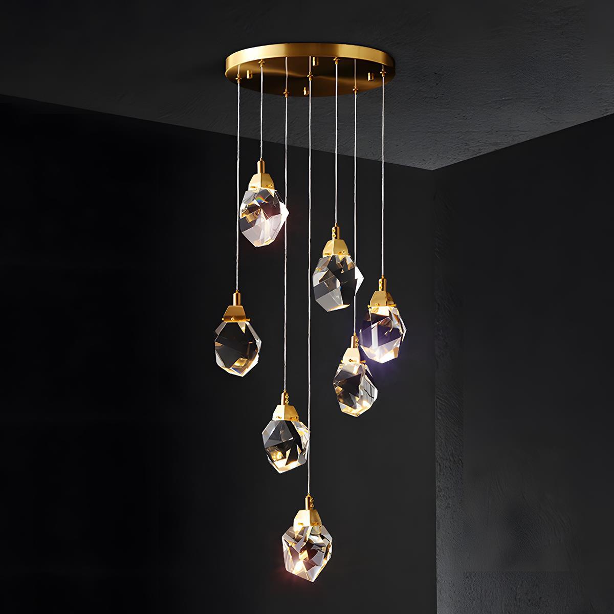 Faceted crystal pendant light detail view 14 showing finish and construction