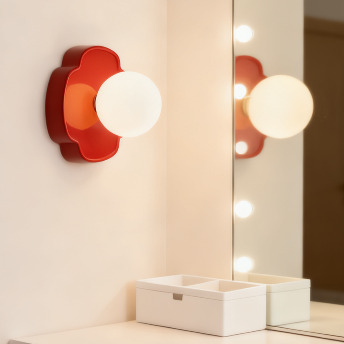 Green orb wall sconce shown from the front with unlit glass globe