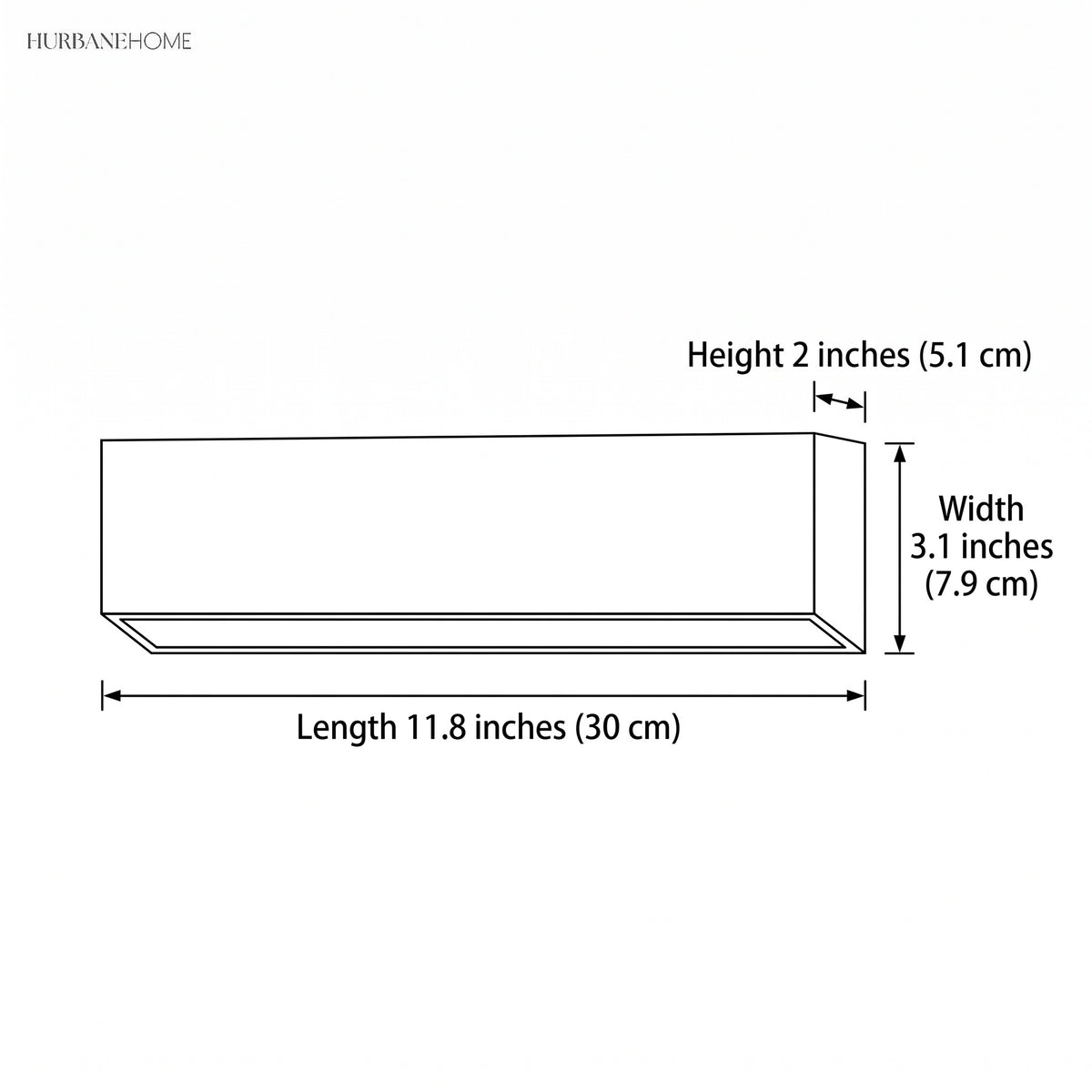 Dimension drawing of the bar at 11.8 inches long and 3.1 wide