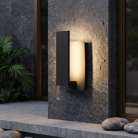 Rectangular black outdoor wall sconce main product image on a plain background