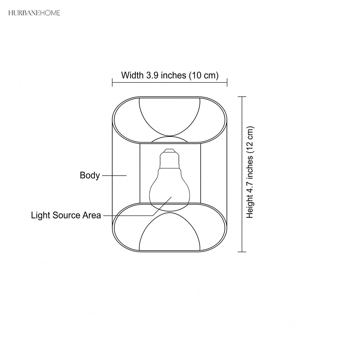 Line drawing of the up down outdoor sconce with width and height labels