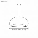 Line drawing showing pendant light diameter measurement in inches and centimetres