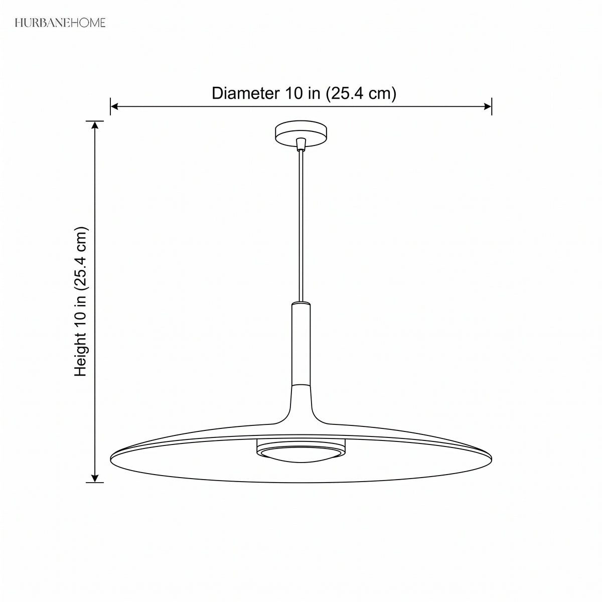 Line drawing of the pendant, 10 in diameter and 10 in height