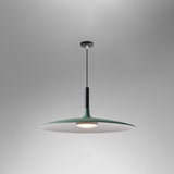Green saucer pendant shade shown at an angle on grey