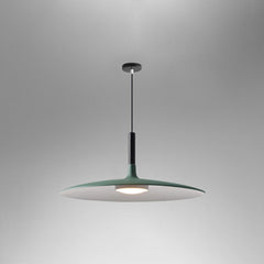 Green saucer pendant shade shown at an angle on grey