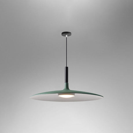 Green saucer pendant shade shown at an angle on grey