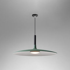 Green saucer pendant shade shown wide on a grey background