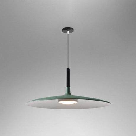 Green saucer pendant shade shown wide on a grey background