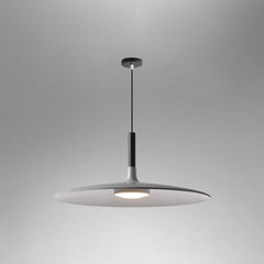 Grey saucer pendant shade shown at a low angle on grey