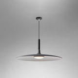 Grey saucer pendant shade shown from a low angle on grey