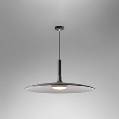 Grey saucer pendant shade shown from a low angle on grey