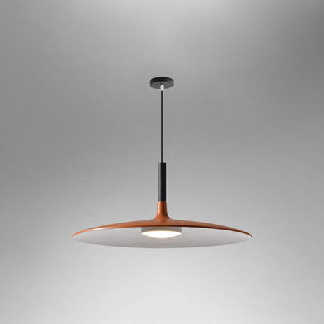 Orange saucer pendant shade shown at an angle on grey