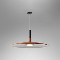 Orange saucer pendant shade seen from below on a grey background