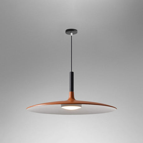Orange saucer pendant shade seen from below on a grey background