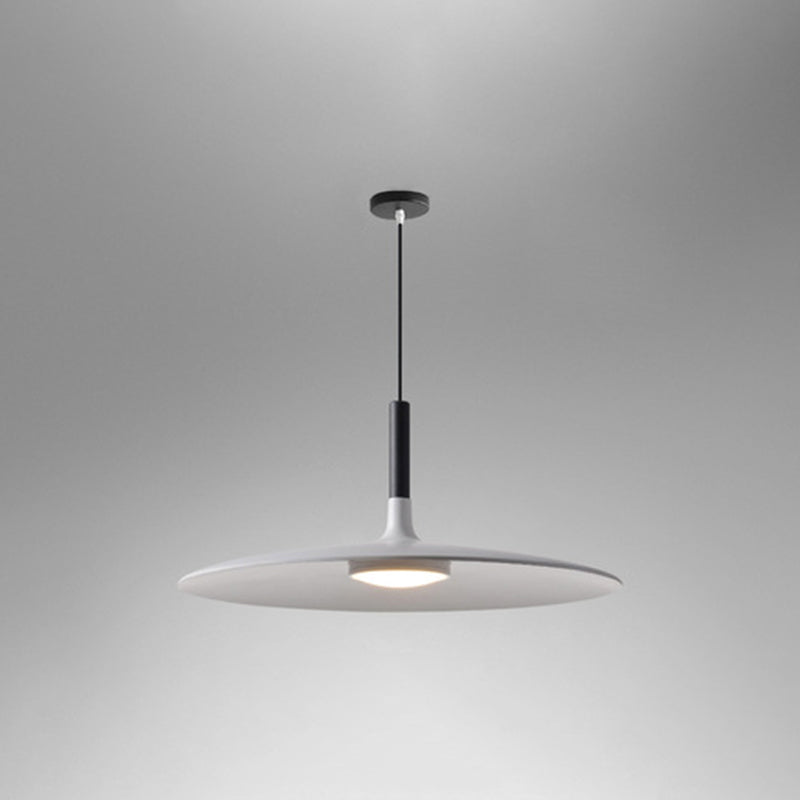 White saucer pendant shade shown side on against grey