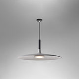 White saucer pendant shade seen from below on a grey background