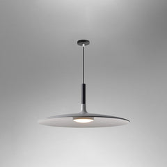 White saucer pendant shade seen from below on a grey background