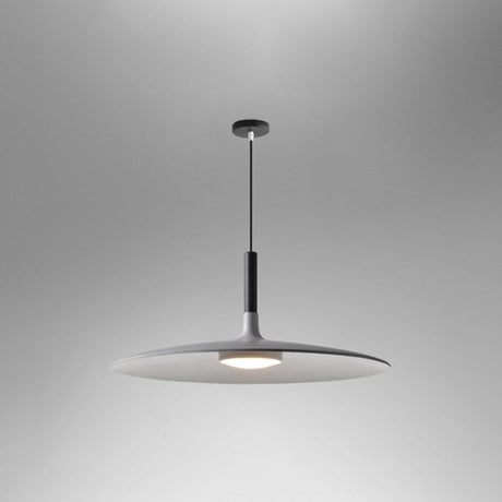 White saucer pendant shade seen from below on a grey background