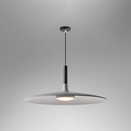 White saucer pendant shade shown wide on a grey background