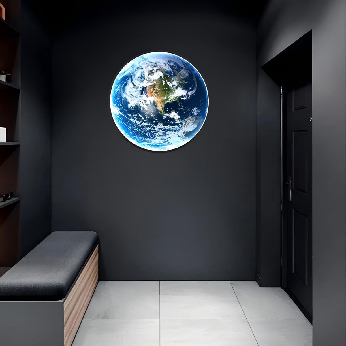 Illuminated Earth globe wall sconce detail view 7 showing finish and construction