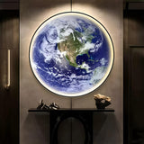 Illuminated Earth globe wall sconce detail view 1 showing finish and construction