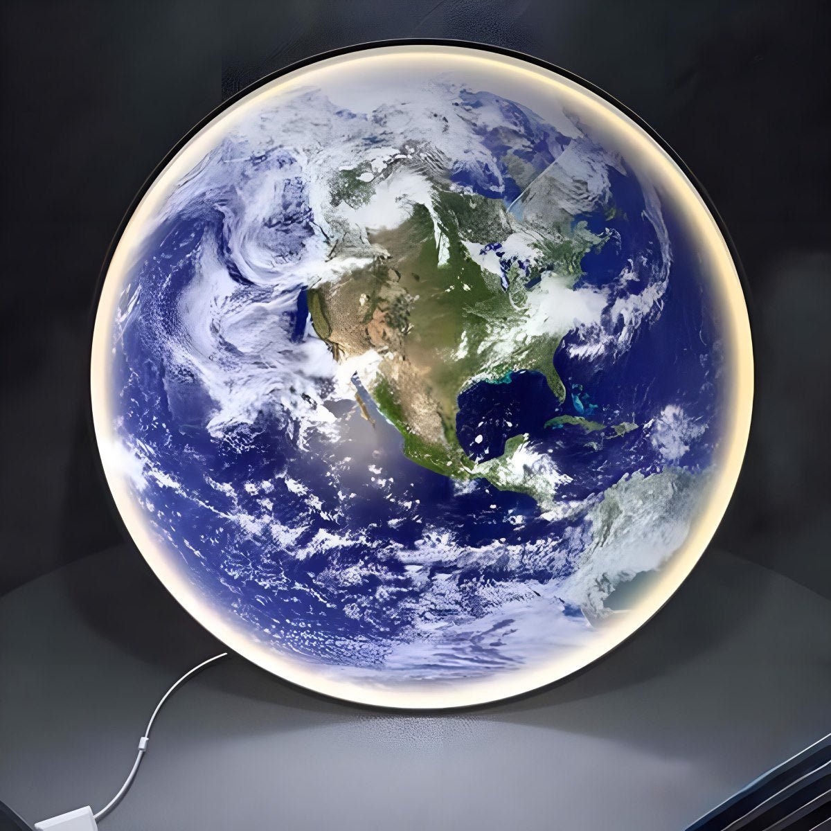 Illuminated Earth globe wall sconce detail view 4 showing finish and construction