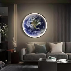 Illuminated Earth globe wall sconce detail view 2 showing finish and construction