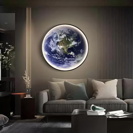 Illuminated Earth globe wall sconce detail view 2 showing finish and construction