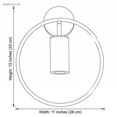 Line drawing showing 13 in height and 11 in width of the ring