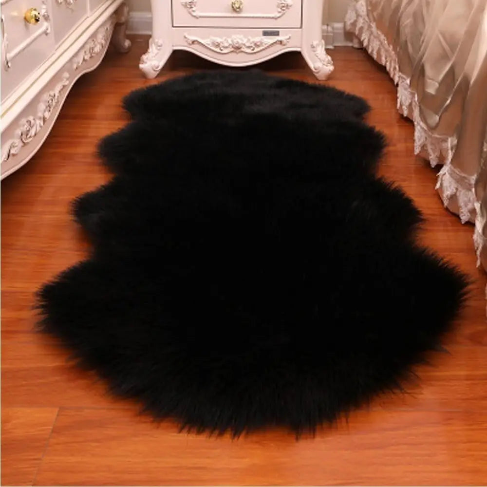 Modern shag style rug used as bedside comfort mat