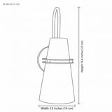 Line drawing showing 14.6 in height and 5.5 in width for the sconce