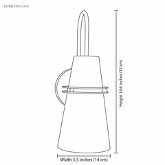 Line drawing showing 14.6 in height and 5.5 in width for the sconce