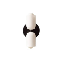 Two white cylinders on a black backplate without a cord