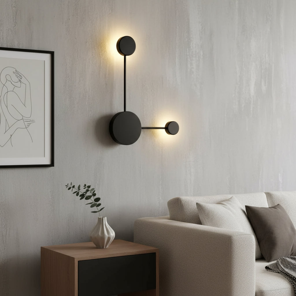 Black two head wall sconce with 38 cm width and 42 cm height marked