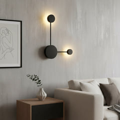 Black two head wall sconce with 38 cm width and 42 cm height marked