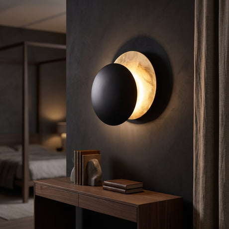 Moon disc modern wall sconce main product image on a plain background