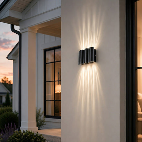 Up and down outdoor wall sconce detail view 2 showing finish and construction