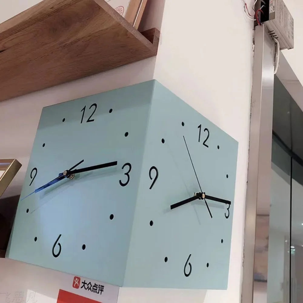 modern double sided wall clock with analog and digital display
