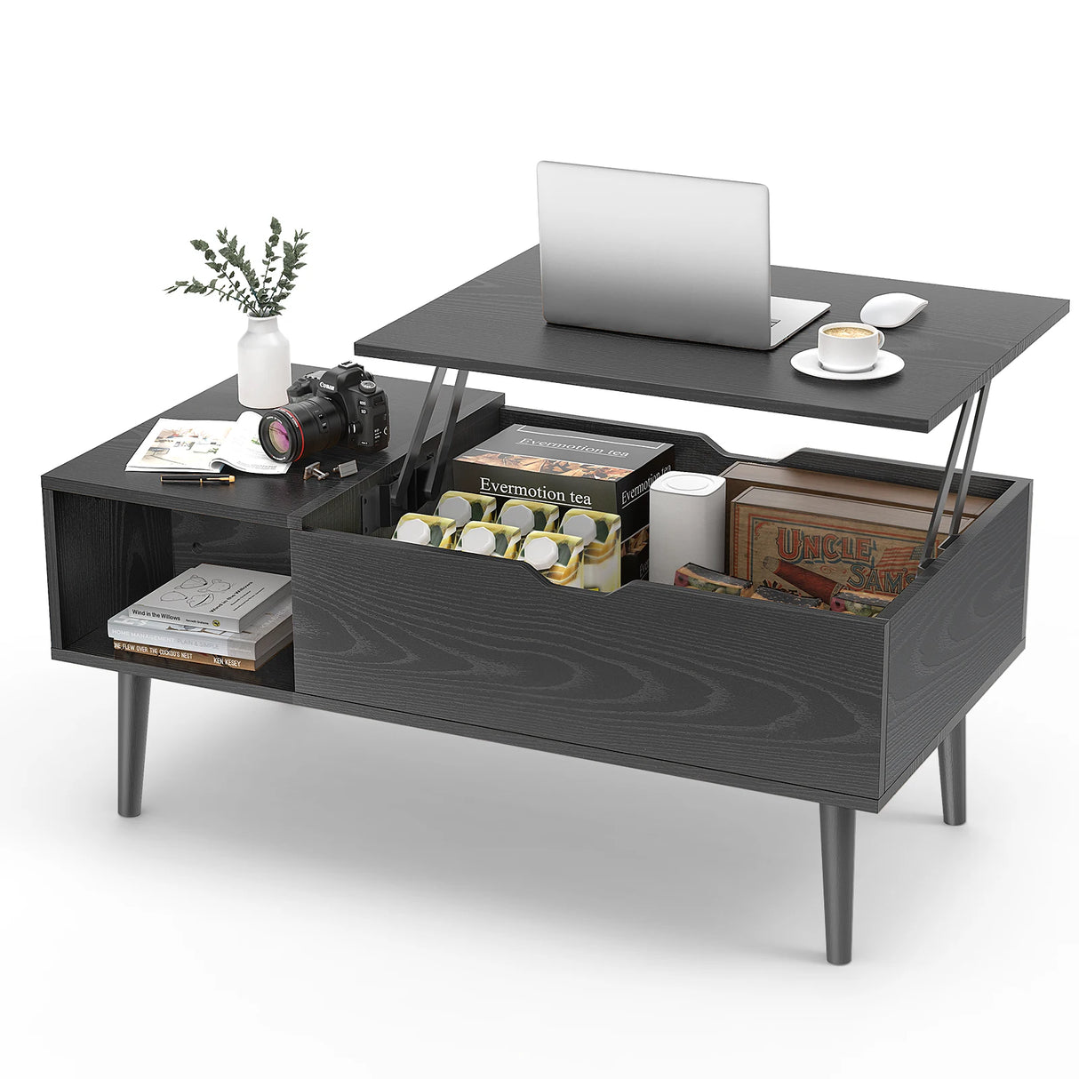  lift top extendable frame coffee table with storage