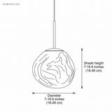 Line drawing of the molten shade marked 7 to 18.9 inches in diameter and height