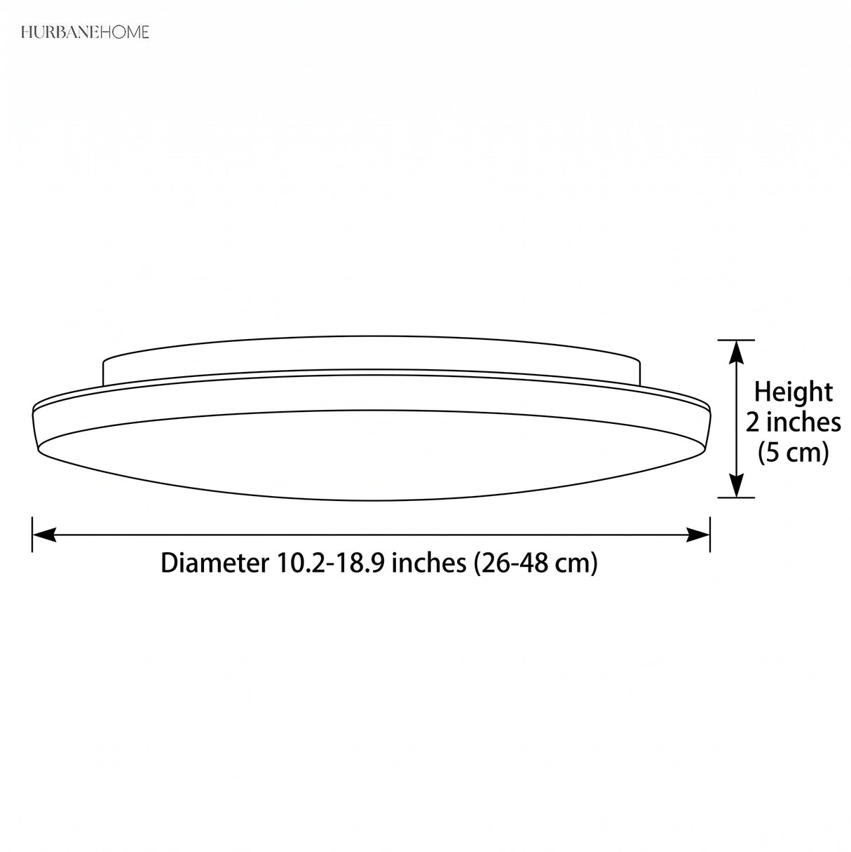 Dimension diagram of the moon flush mount, 10.2 to 18.9 inch diameter